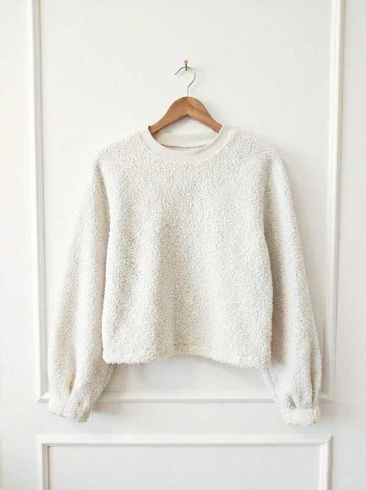 Bluza bez kaptura baranek bouncle krótki krój fluffy oversize Zara M 38 | cozy soft clean girl