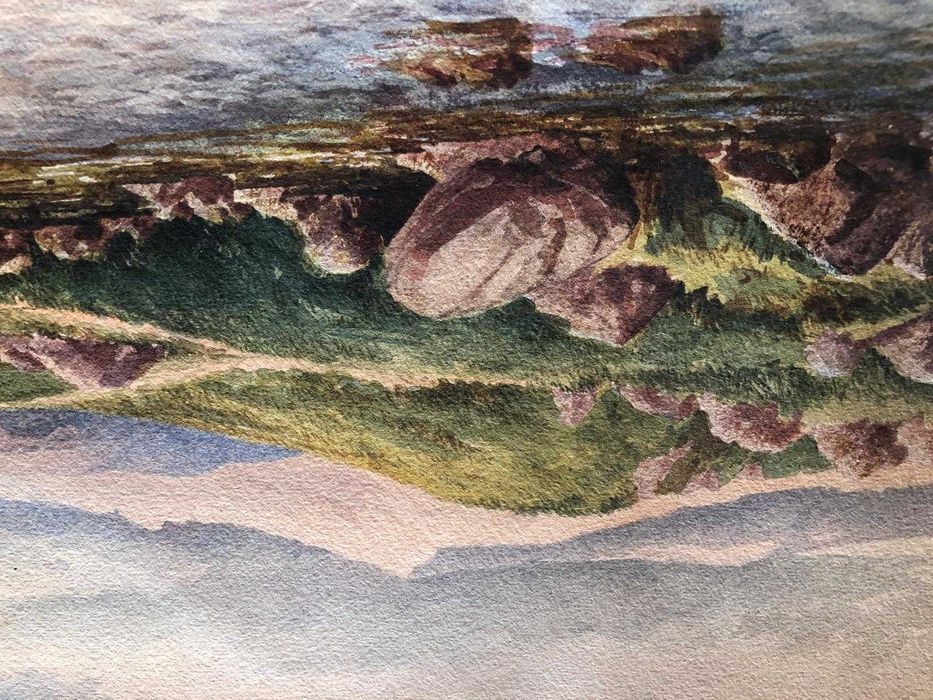 Aguarela de paisagem suiça, de 1868, bom estado