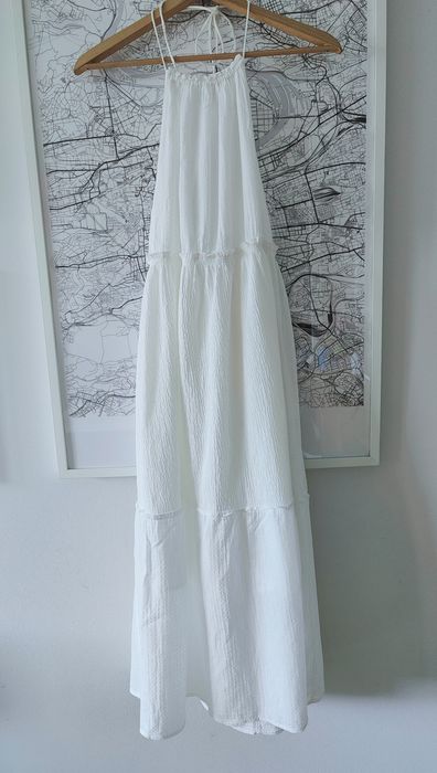 Mango sukienka letnia bawełna biała S bez pleców