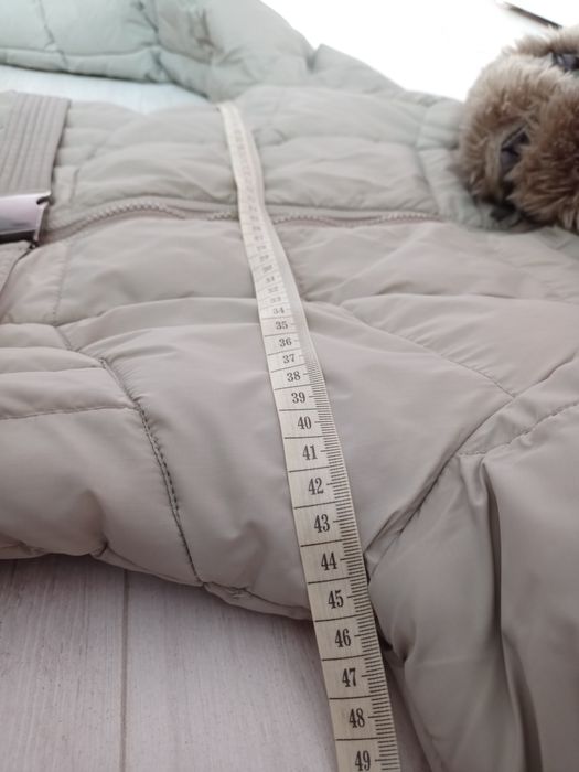 Kurtka damska S Missfofo aevea z paskiem taliowana puchowa beżowa kawa