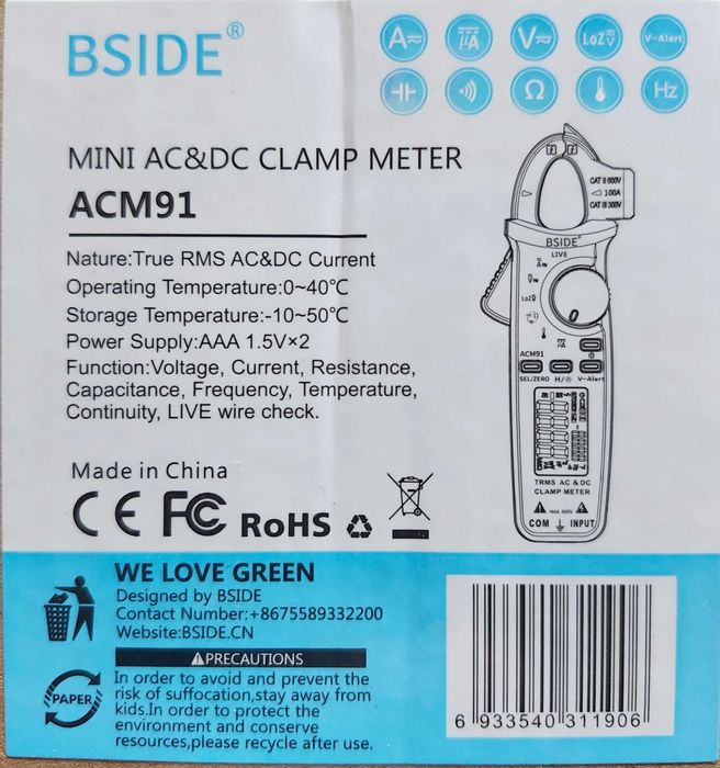 Найкращі струмові кліщі BSIDE ACM91 True RMS AC/DC постійний струм, висока точність