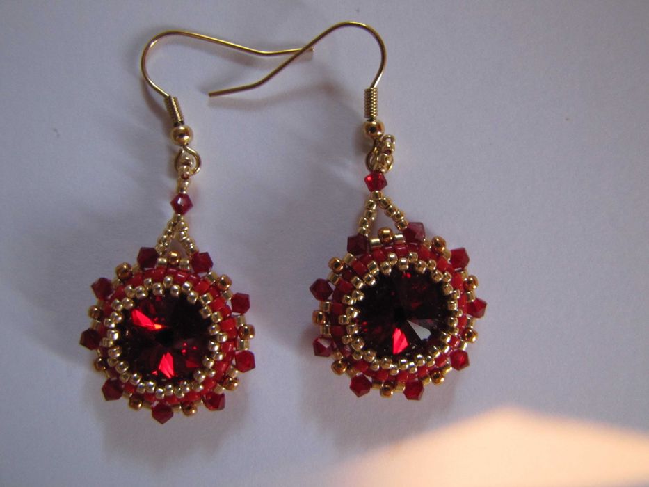 Kolczyki czerwone Swarovski, rękodzieło