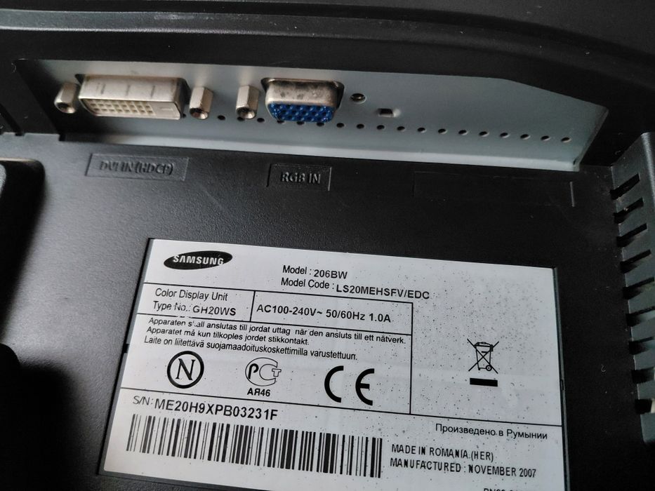 Монітор 20" Samsung 206BW LS20MEHSFV Чорний