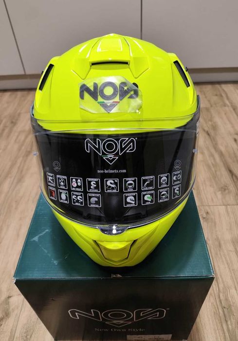 Kask motocyklowy Integralny z blendą NOS NS-10 rozmiar L Fluor Yellow w zestawie Pinlock