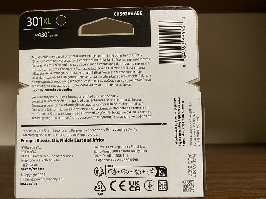 Tinteiro HP original 301XL Preto - Novo