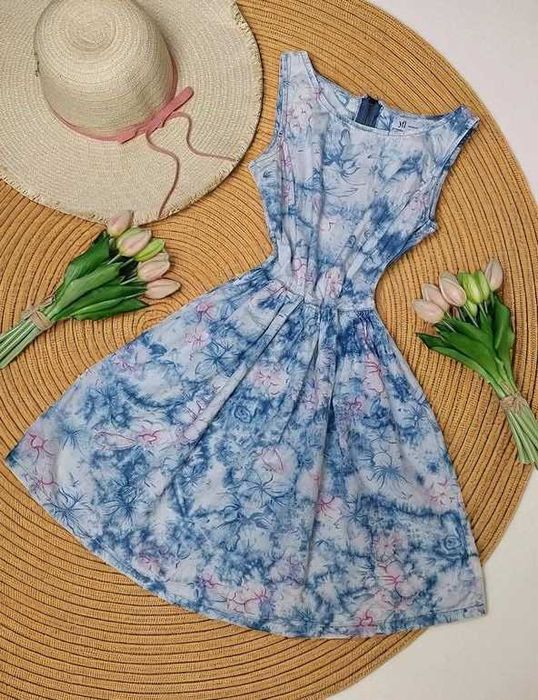 Reserved Sukienka A'la Jeansowa Dekatyzowana Kwiaty Boho Retro XS