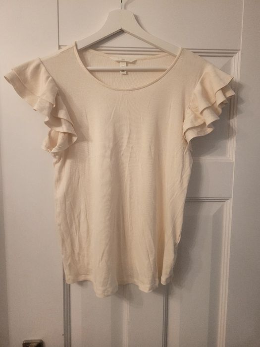 H&M MAMA* Top w prążki z falbankowymi rękawami*M