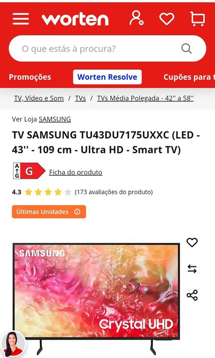 TV SAMSUNG TU43DU7175UXXC (LED - 43'' - 109 cm - Ultra HD - Smart TV)