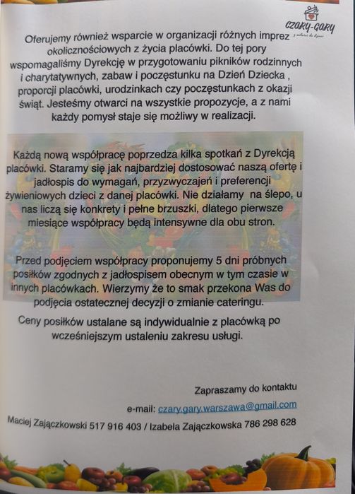 Oferta na żywienie dzieci w żłobkach i przedszkolach