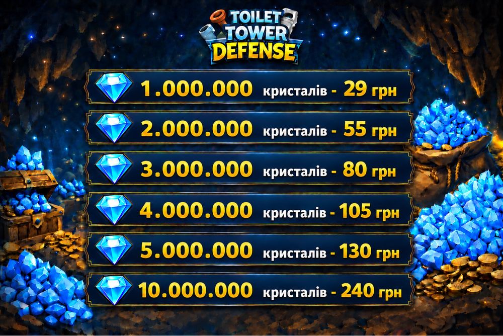 Дешеві Кристали | Toilet Tower Defense | Геми | Тойлет Тавер Дефенс