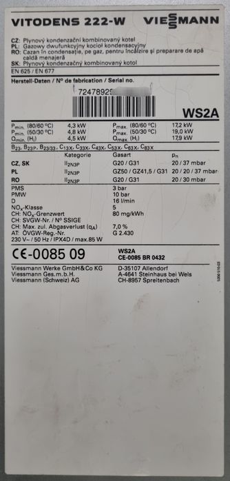Vitodens 222-W  WS2A części