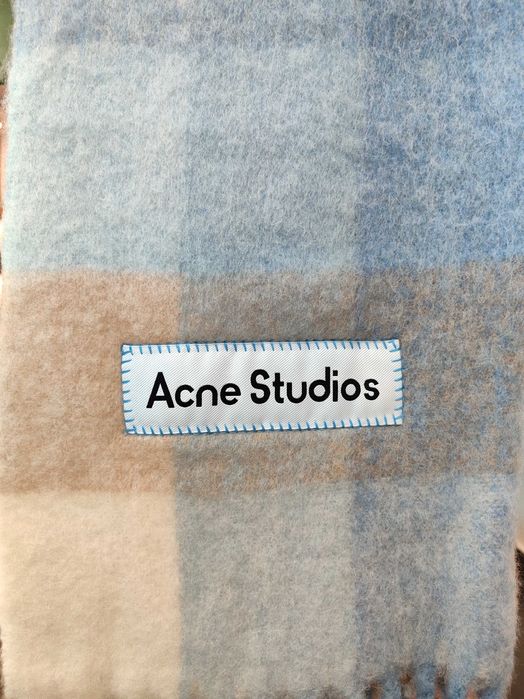 Шарф Acne Studios Checked Wool Fringe Scarf Pastel Blue/Beige