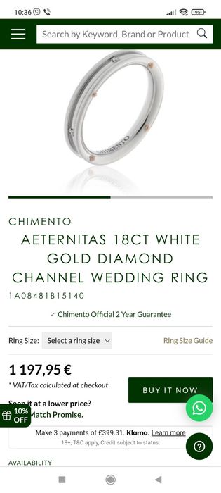 Золота каблучка, з діамантами, CHIMENTO, 750 проба.