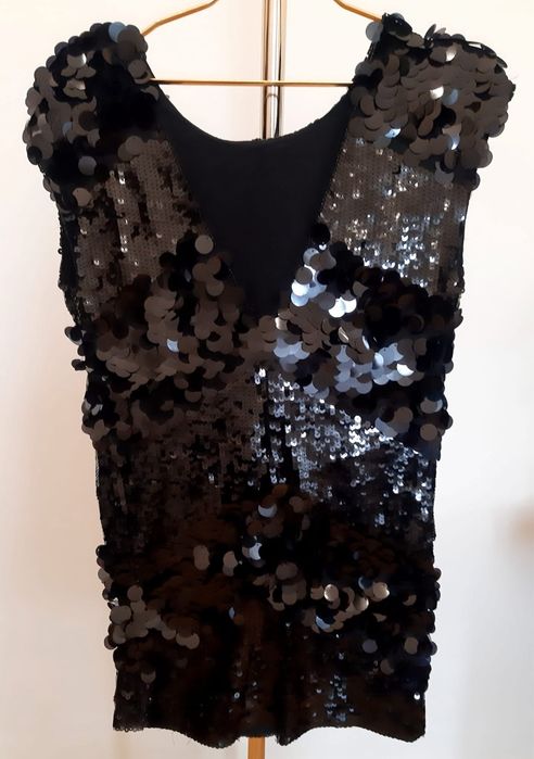Asos czarne cekiny super mini sukienka Sylwester rozm. M
