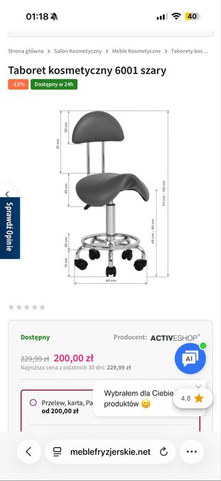 Fotel i taboret kosmetyczne