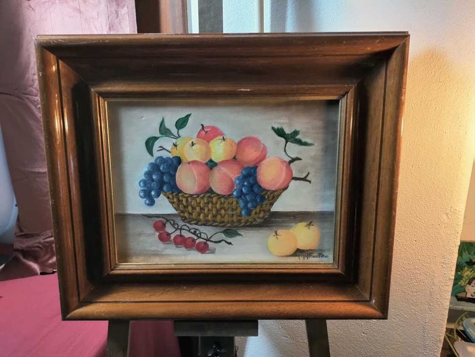 Pintura a Óleo s/ Tela «Cesta de Fruta» de M. A. Faustino