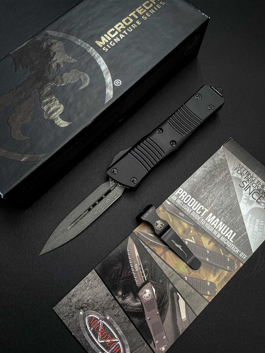 Microtech Troodon D/E Signature Series Damascus Ringed Hardware