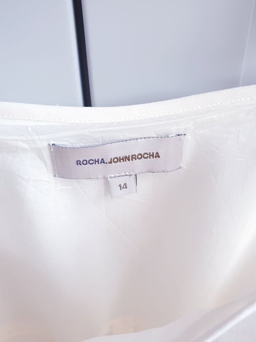 Kremowa lniana sukienka biala na ramiączkach 40 42 Rocha John Rocha