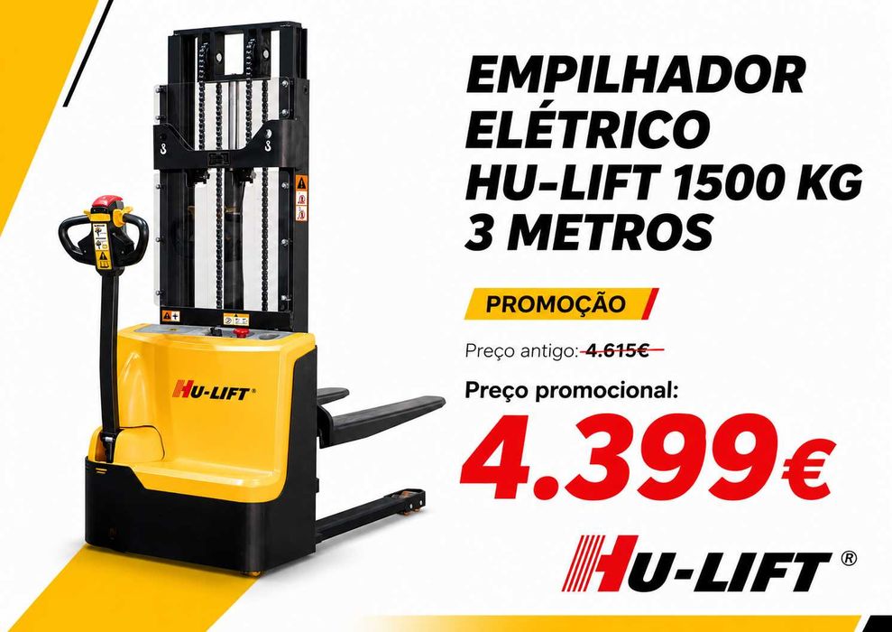 Empilhador Elétrico HU-LIFT com capacidade máxima de 1500 kg e elevação até 3000 mm / 3 metros LL29