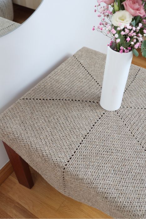 Wełniany obrus ręcznie robiony 102 × 102 cm | Beżowy | Handmade