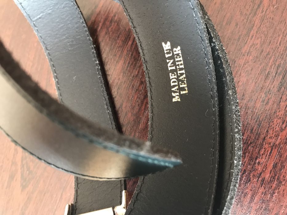 100% нат шкіра нов ремінь 118 см метал жовтий кожа темно-зелена