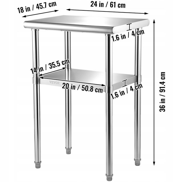 VEVOR komercyjny stół ze stali nierdzewnej 61X45 7X91 4 cm solidny