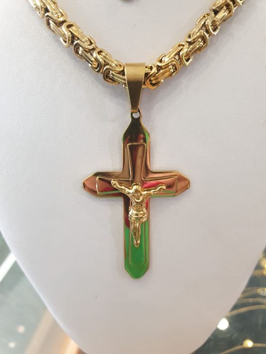 Komplet męski łańcuszek bransoletka I krzyż splot królewski  60 cm