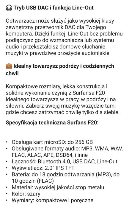 Surfans F20 Hifi przenośny odtwarzacz MP3 z Bluetooth