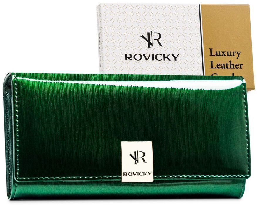 pojemny portfel damski z lakierowanej skóry naturalnej - rovicky