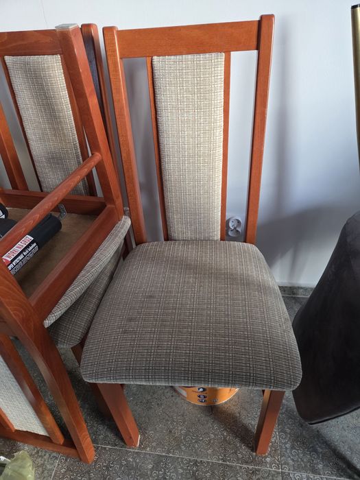 Krzesła beżowy materiał, komplet 6 krzeseł