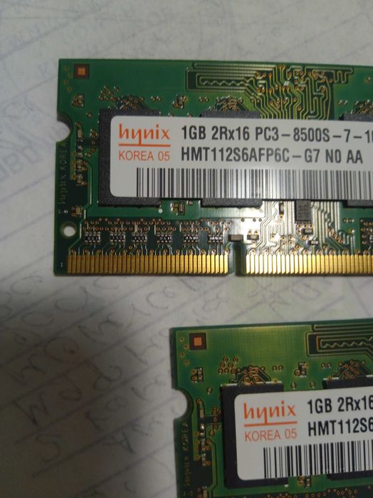 SOdimm memory HYNIX Korea05 DDR3 1Gb 2Rx16 PC3-8500S-7-10-A1.  2 шт.