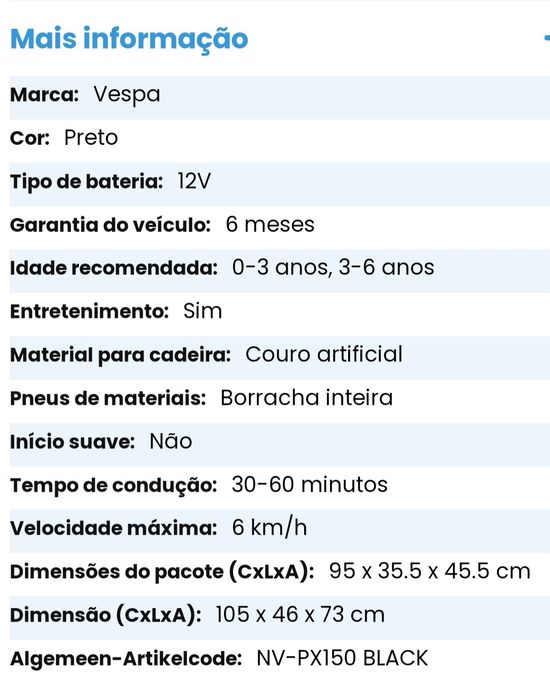 Vespa eletrica criança.
