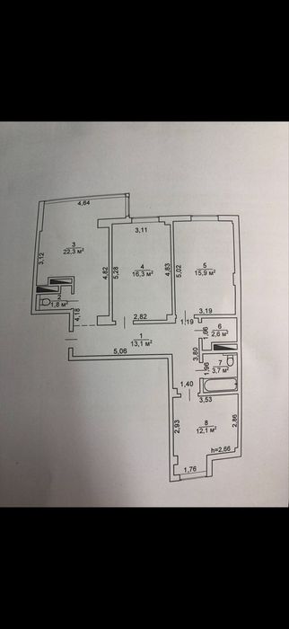 3-кімнатна квартира з видом на Дніпро, два санвузла