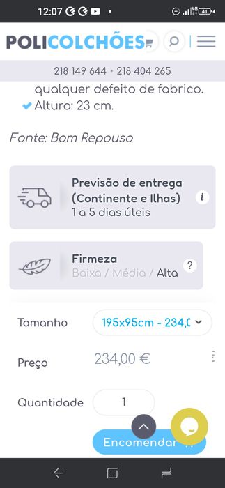 Impecável Colchão de molas Bom Repouso 195*095