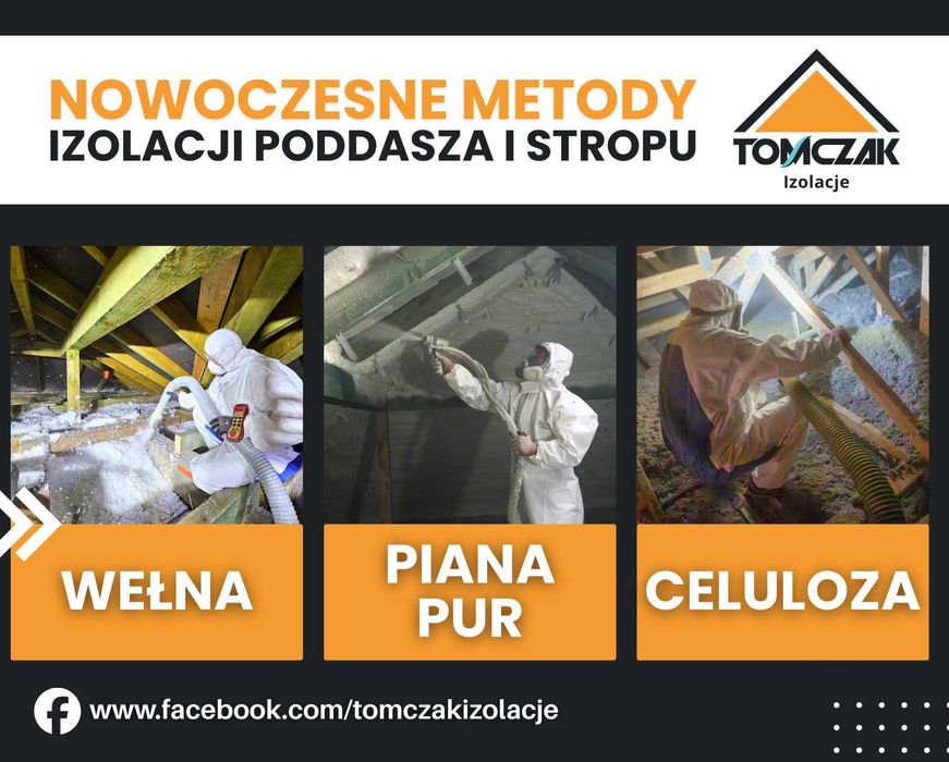 Piana PUR Wełna Celuloza Ocieplenie Domu Poddasza Stropu Ściany Hali
