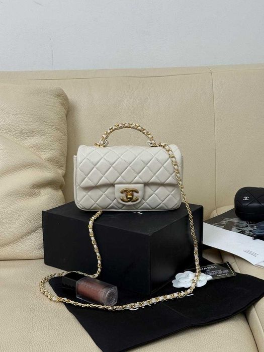 Chanel Mini Rectangular Flap Bag with Top Handle Cream/Кремова мінісумка Шанель