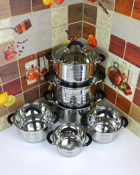 Zestaw 6 Garnków – Stal Nierdzewna, Silikonowe Uchwyty, Indukcja