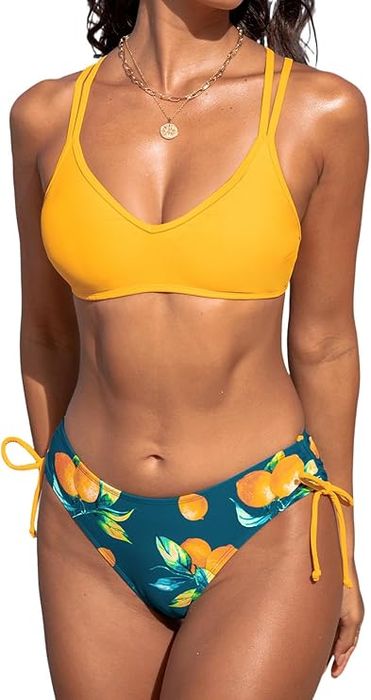 Bikini damskie push-up - wysoki stan, szybkoschnące - żółte L