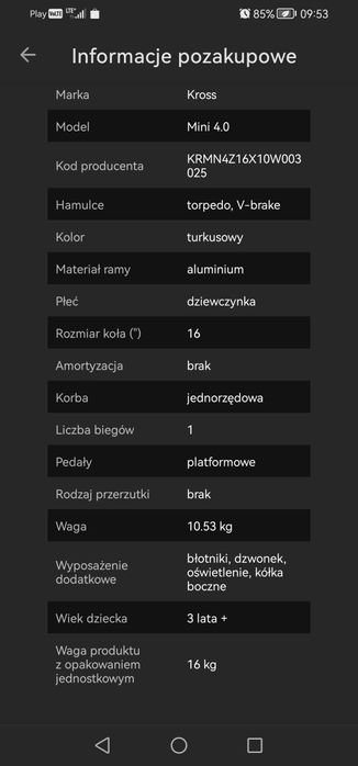 Rower dziecięcy Kross Mini 4.0, koła 16