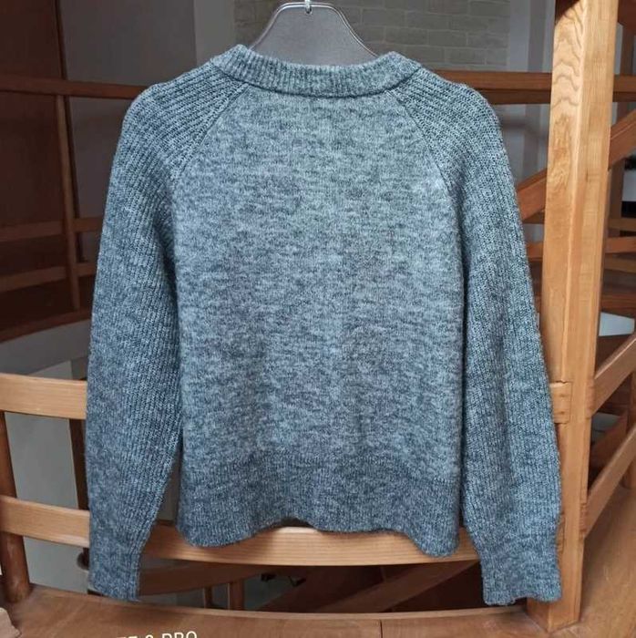 Sweter kardigan cardigan wełna szary grafit rozpinany 38 M