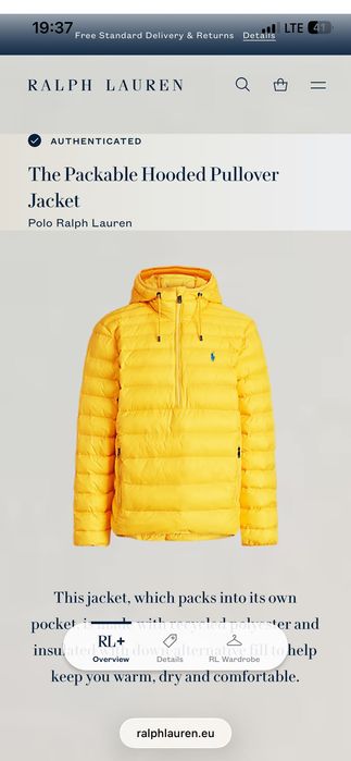 Nowa oryginalna męska kurtka Polo Ralph Lauren rozmiar L, żółta