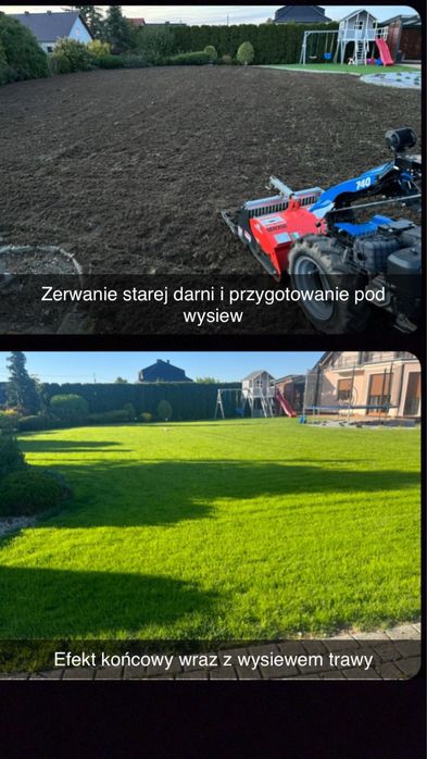 Usługi Glebogryzarką separacyjną broną zakładanie trawników z siewu