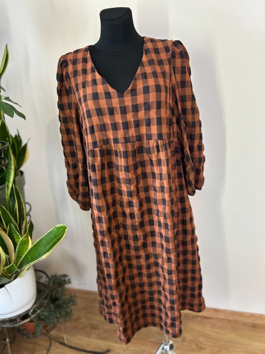 Brązowa sukienka w kratkę Primark rozmiar 46