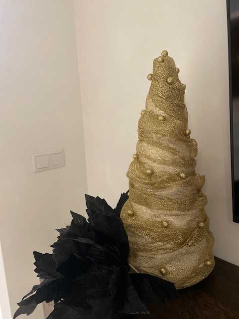 choinka nowoczesna złota światełka led na metalowej nodze 170 cm