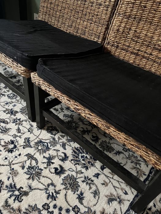 Conjunto cadeiroes de palha e madeira