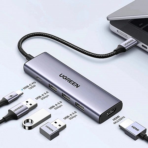 HUB Ugreen CM511, 15597/5w1 USB-C - USB-C PD / HDMI / 3x USB-A 3.0 - s