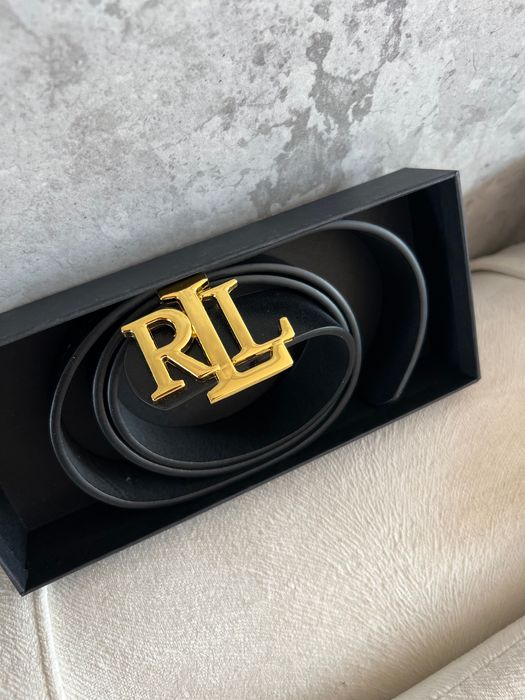 Elegancki czarny pasek w pudełku Ralph Lauren 105cm