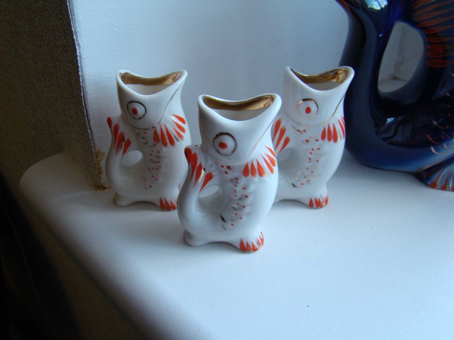 Фарфор штоф Рыбка и 6 рюмок (рыбки) Полонное из СССР.