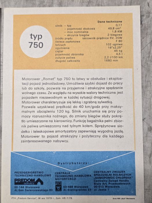 Ulotka reklamowa romet 750 pegaz