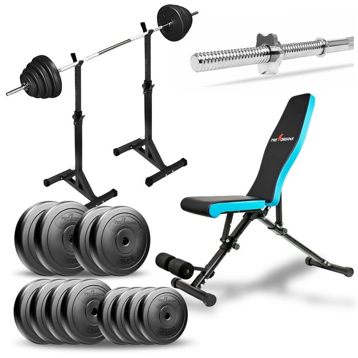 Zestaw do ćwiczeń 77kg z ławką treningową gryf obciążania siłownia